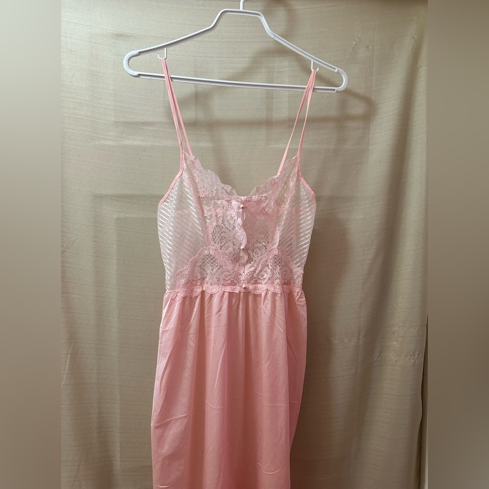 Vintage Undercover Wear Pink Lace Nylon Slip Nightgown Small 80s Coquette